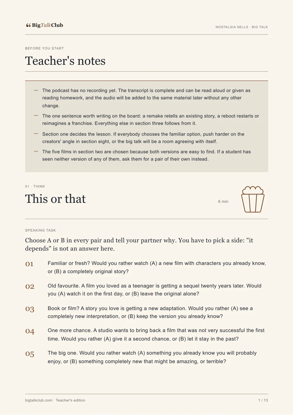 Teacher’s notes, Nostalgia Sells